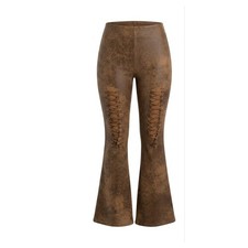 Fashion Nova Skin Armour Washed Brown Lace Up Flare Pants Women Size XL