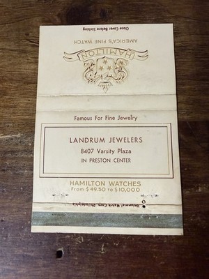 E204 Hamilton Jewelry Landrum Jewelers Dallas Texas Vintage Matchbook Cover