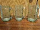 LOT OF 3 Vintage COCA-COLA Green Glass Coke Mugs Stein w/ Handle 16 oz Heavy
