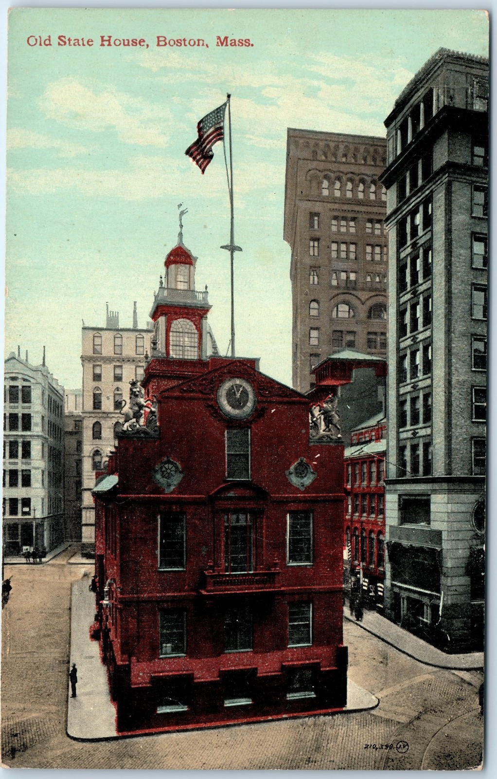 c1910s Boston, MA Old State House Birds Eye PC Nice Downtown Litho Photo A322
