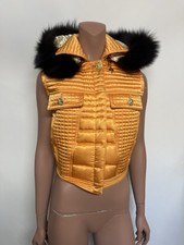 Vtg Gianni Versace AW1992 Orange Silk Fur Trim Vest IT40