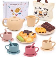 Silicone Tea Party Set for Girls Kids Toddlers with Teapot Cups Food Play