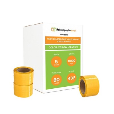 Cast Narrow Banding Stretch Wrap 5'' x 1000' 80 Gauge 432 Rls Yellow Shrink Film