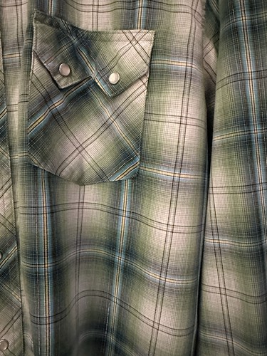 WRANGLER Pearl Snap Western Shirt Womens Large Green/Blue With Gold Glitter - Picture 3 of 12