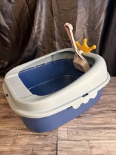 Open-top Pets SmallHigh Sided Cat Litter Box with Frame, Blue