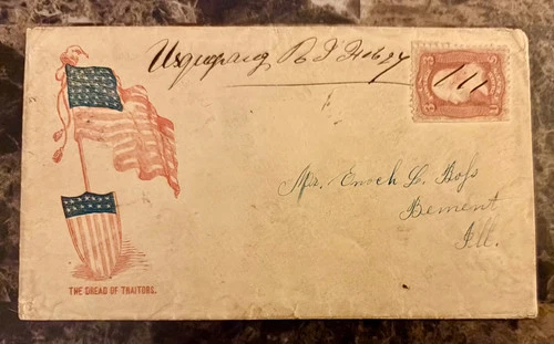 c1860's Civil War Patriotic Cover cachet the dread of traitors