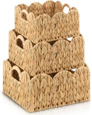 Scalloped Edge Handwoven Wicker Baskets with Handles for Storage