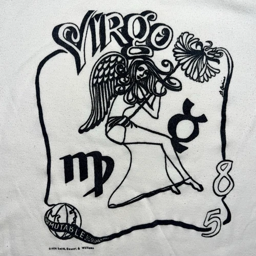 Vintage 70s Virgo Crewneck Sweatshirt 1974 Zodiac Astrology Hippie Flower Fairy - Picture 3 of 8