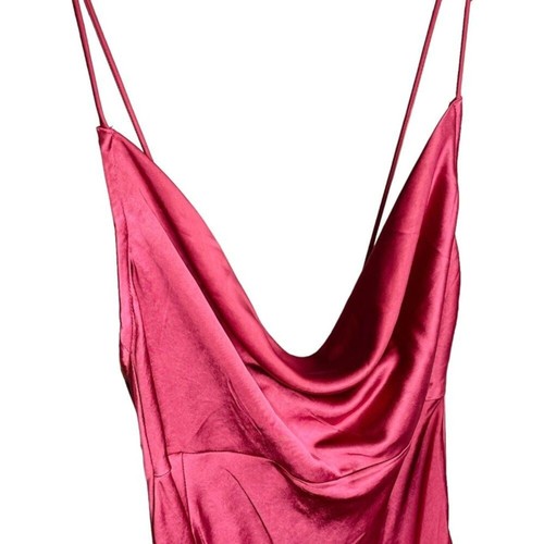 Lioness | Maxi Abito Walk The Line Magenta Raso Scollo Cappuccio Taglia M | Nuovo con etichette - Foto 7 di 12