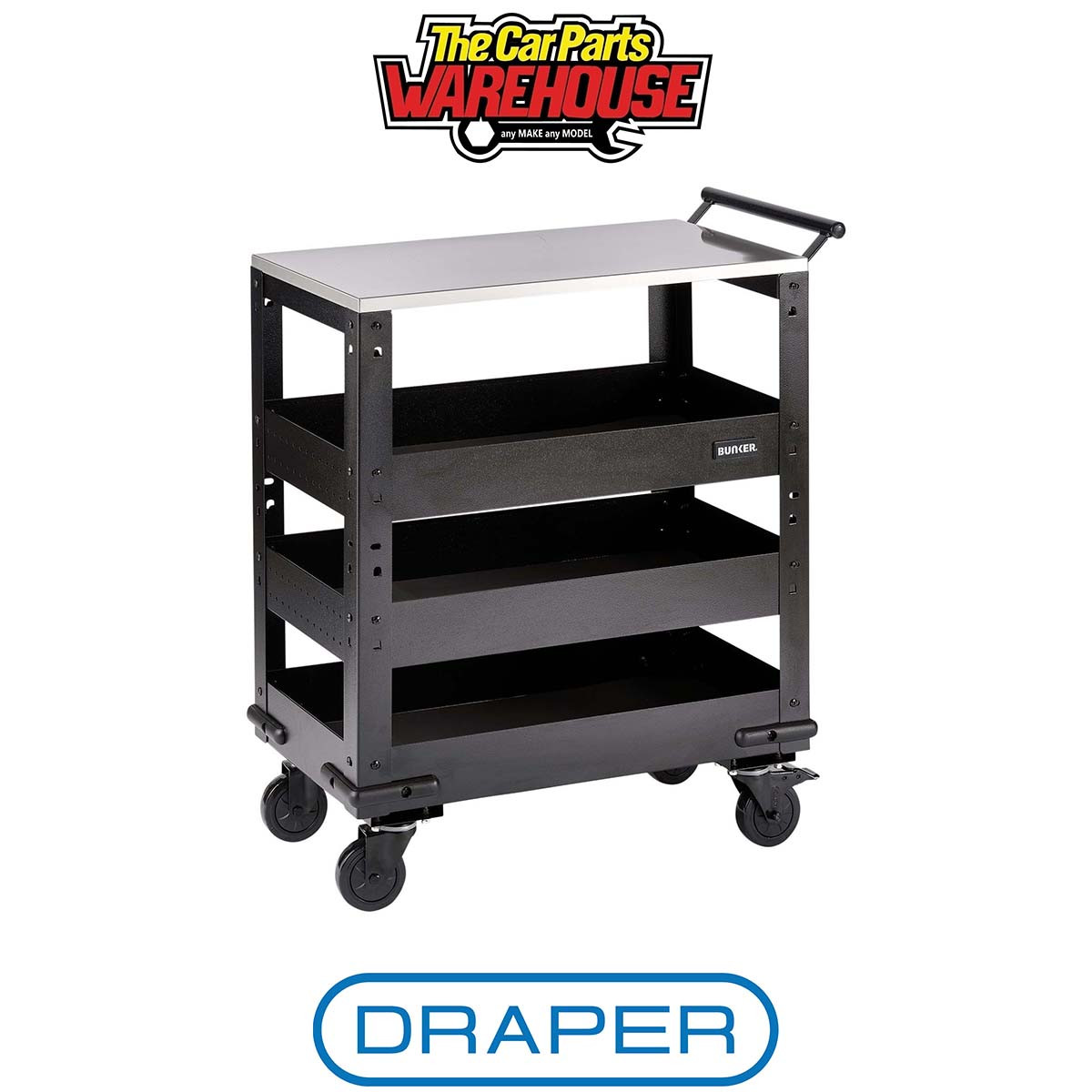 Bunker® 3 Tier Trolley With Pull Handle Stainless Steel Worktop 714mm - 11585 - Image 3