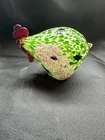 VTG Murano Heavy Fat Rooster, Art Glass, Green, Pink, Yellow, Red Peek & Cone
