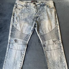 Southpole Jeans Relaxed Baggy Straight Distressed Light Wash Mens 42x32 RN82628