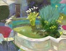 oil on canvas original painting fountain sunny garden Buenos Aires wall art