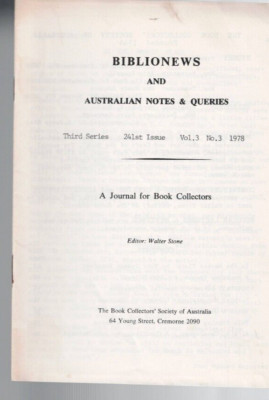 BIBLIONEWS AND AUSTRALIAN NOTES & QUERIES , # 3 , 1978