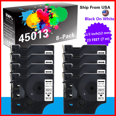 8PK Black on White 45013 Label Tape for DYMO LabelManager D1 360D 280 160