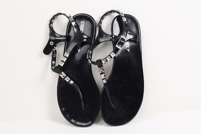 Dsquared2 Black Silver Studded Thong Jelly Flat Sandals Summer Going Out Size 37