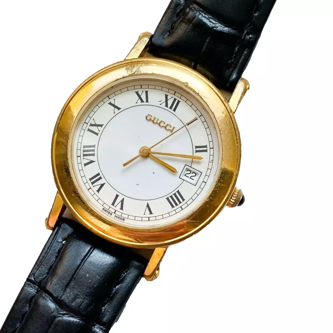 Montre homme vintage GUCCI 7200M cadran blanc romain date quartz QZ