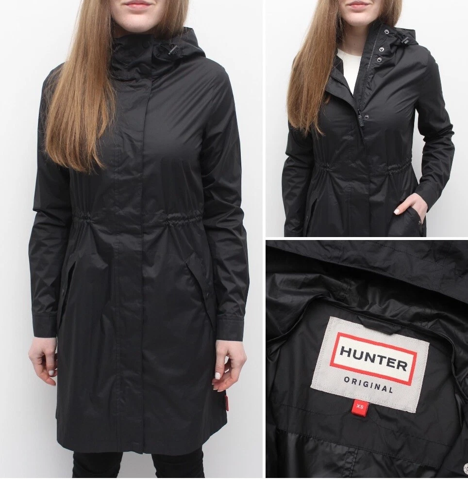 Women's HUNTER Drawstring Rain Coat Waterproof Jacket Light Hooded XS  RRP180$