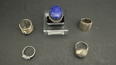 925 Sterling Silver Collection of 5, Size 7 lapis and other Vintage/Estate Rings