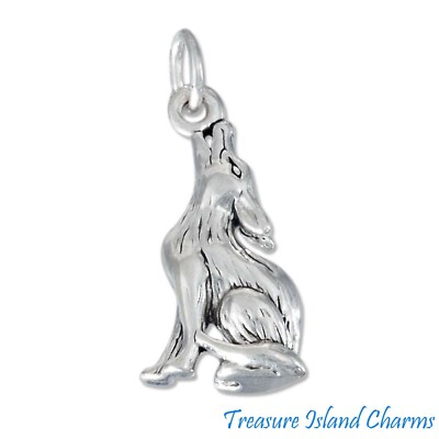 Coyote Howling Wolf 3D 925 Solid Sterling Silver Charm Pendant MADE IN USA