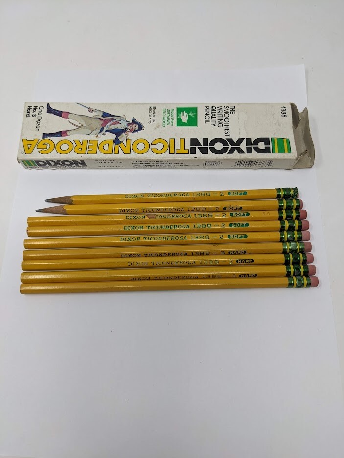 9 Vintage Ticonderoga 1388 Pencils Mixed Box with 4 Hard & 5 Soft Leads-image