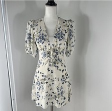 Reformation Cressida Floral Mini Dress Size 4 White Blue