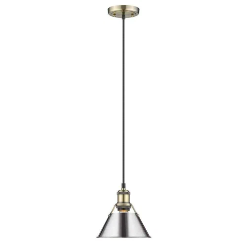 Golden Lighting Orwell AB Mini Pendant - 7 in in Aged Brass  Chrome Shade - Picture 1 of 3