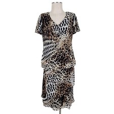 R M Richards Chiffon Skirt Suit Size 12 Animal Print Tiered Flutter Sleeves New