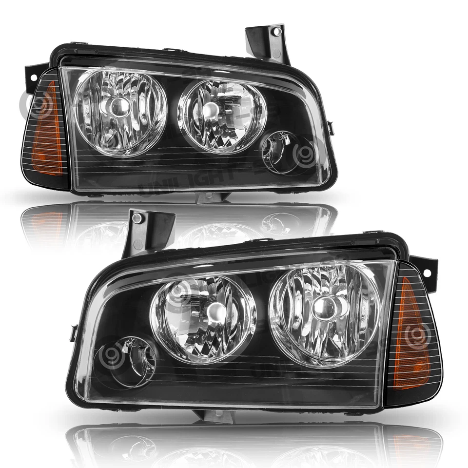 FOR 2006-2010 DODGE CHARGER BLACK AMBER PAIR HEADLAMPS LH+RH HEADLIGHTS 06-10 Foto 2 de 4