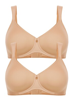 Felina Pure Balance 207201 2er Pack Spacer BH ohne Bügel in Sand und Weiss