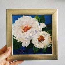 Peony Bouquet Painting Flowers Wall Art Impasto Oil Original Art 6х6"