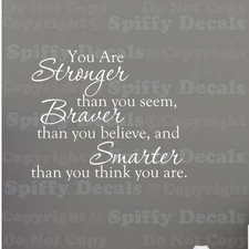 YOU ARE STRONGER BRAVER SMARTER Quote Vinyl Wall Decal WINNIE THE POOH ROBIN