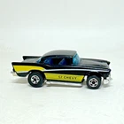 Vtg 1976 Hot Wheels Hot Ones '57 Chevy Black Yellow Hong Kong Silver Base!