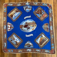 Vintage Souvenir Scarf Venizio Venice Italy Hand Rolled Silk 30x30