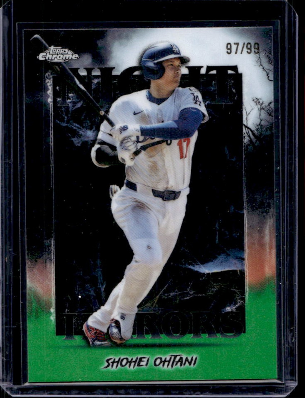 2025 Topps Chrome Update Shohei Ohtani Night Terrors Green Refractor #97/99