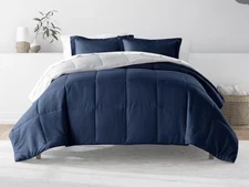 Navy and Light Gray Microfiber Down Alternative Full / Queen Reversible 3-piece