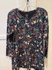 J. Jill Simply Supima Crew Neck Tunic Black Floral Size M