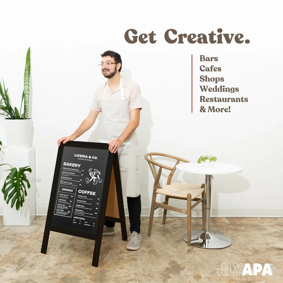 Wooden A-Frame Chalkboard Sign with Eraser, 40 x 20 Inch Magnetic Sidewalk Me... - Image 4 of 4