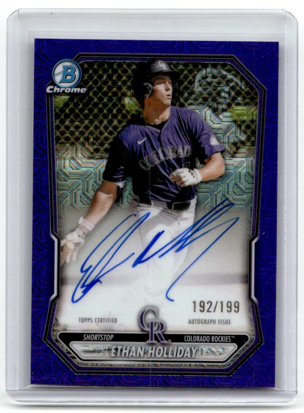 Ethan Holliday 2026 Bowman Chrome Prospect Purple Mojo Refractor Auto /199 BMAEH