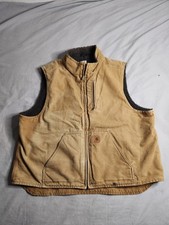 Carhartt Sherpa Lined Duck Canvas Vest Mens Size 2XL Brown Western V33 211