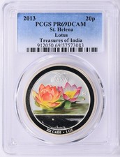 St. Helena 2013 Silver 20 Pence Lotus Treasures of India PCGS PR69 DCAM