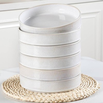 Steinzeug Suppenteller 19 cm, tiefes Teller Set für 6 Personen, kratzfest, Beige