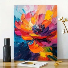 Vibrant Floral Framed Canvas Stretched Ready to Hang 50x40 Home decor Gift
