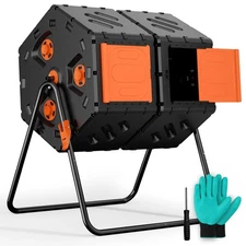 Compost Tumbler Outdoor 45 Gallon/170L, Dual Chamber Large Compost Bin for Ga...