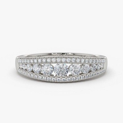 Womens Wedding Band 0.90 Carat Natural Round Cut Diamond 950 Platinum Size 7 8 9