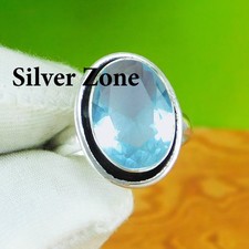 Swiss Blue Topaz Gemstone 925 Sterling Silver Handmade Jewelry Ring Size 5 to 13