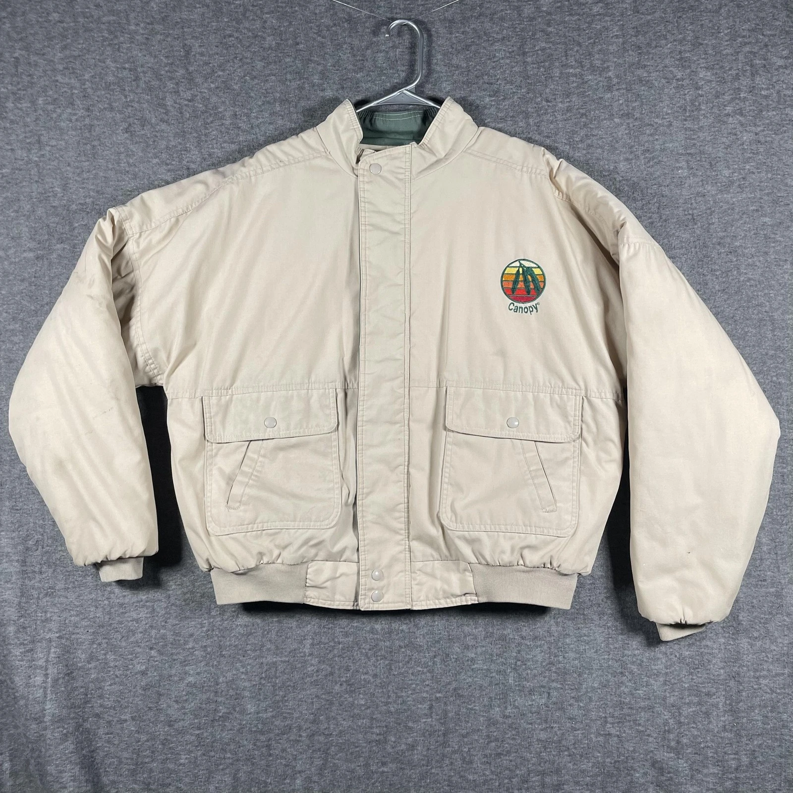 Vintage K-Products Canopy Jacket Mens XL Beige Insulated Bomber Made USA 90s