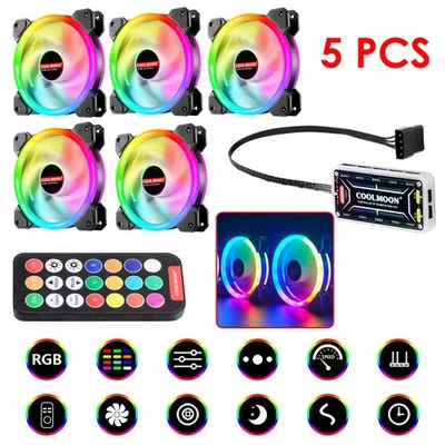 COOLMOON 12cm Small 6 Pin Case PC Cooling Fan Quiet Control RGB Desktop Computer