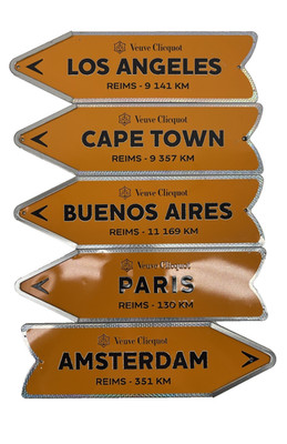 Veuve Clicquot Champagne Directional Bar Signs Paris Amsterdam Lot Of 5