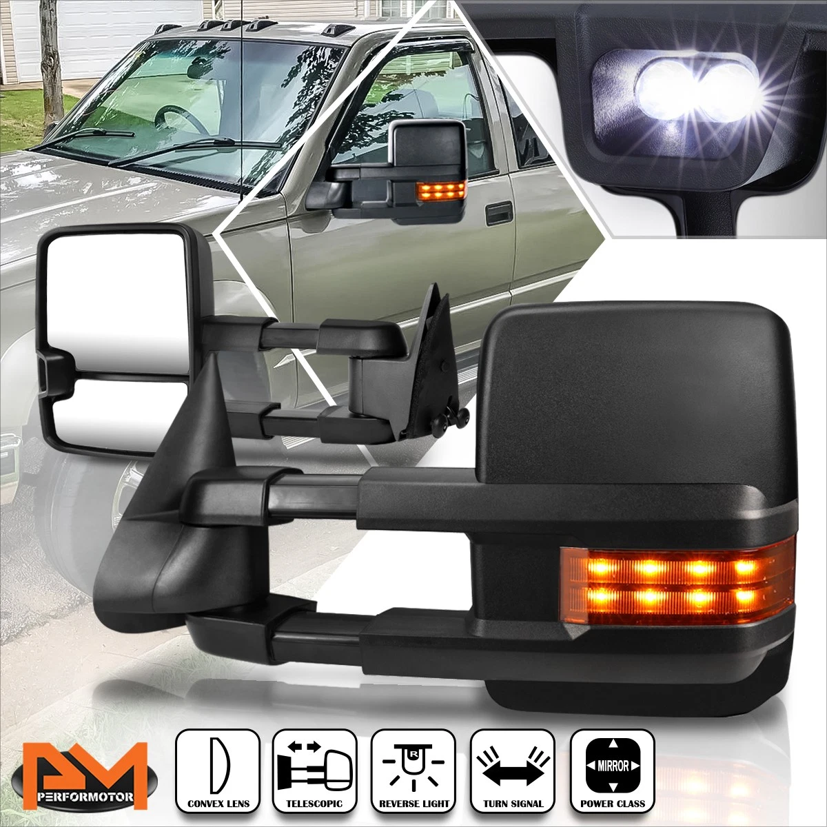 For 88-02 Chevy/GMC C/K Truck Power Black Towing Mirror w/LED Signal Lamp Pair
Opens in a new window